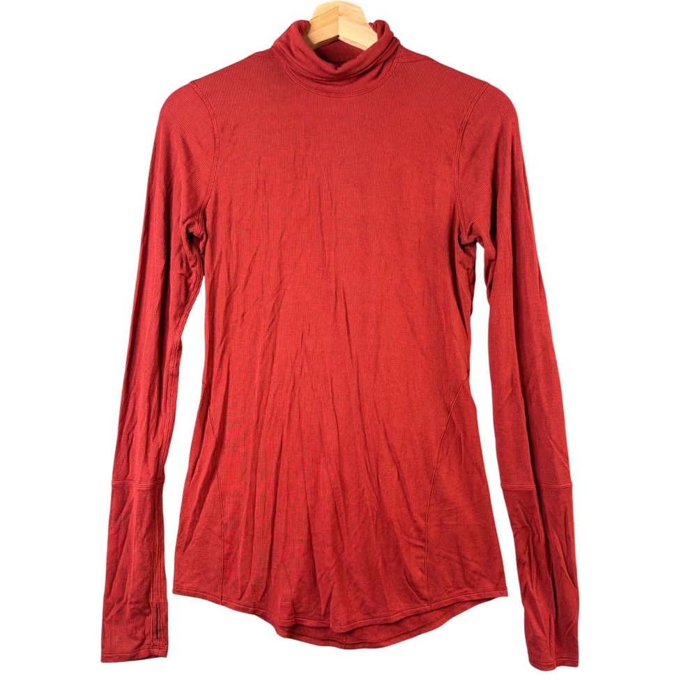 Lululemon Rest Less Pullover Red Ribbed Turtleneck Top Size 6 Long Sleeve